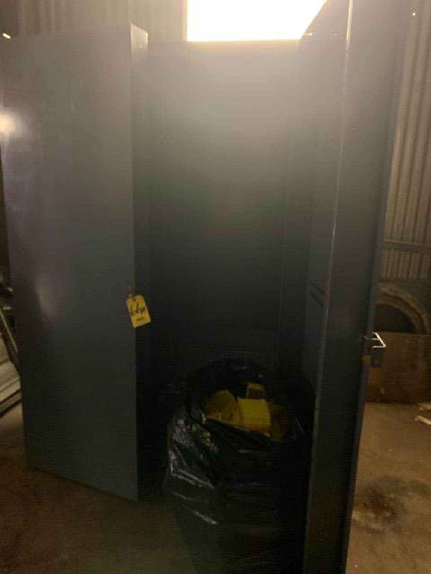 HEAVY DUTY DOUBLE DOOR DEEP WELL PARTS CABINET WITH RACKS AND (4) BAGS OF (AKRO TYPE) PLASTIC BINS - Image 2 of 2