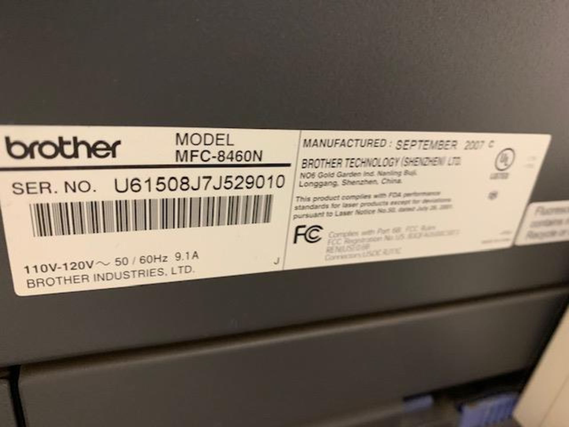 BROTHER MFC-8460N FAX/SCANNER/COPIERS - Image 2 of 2