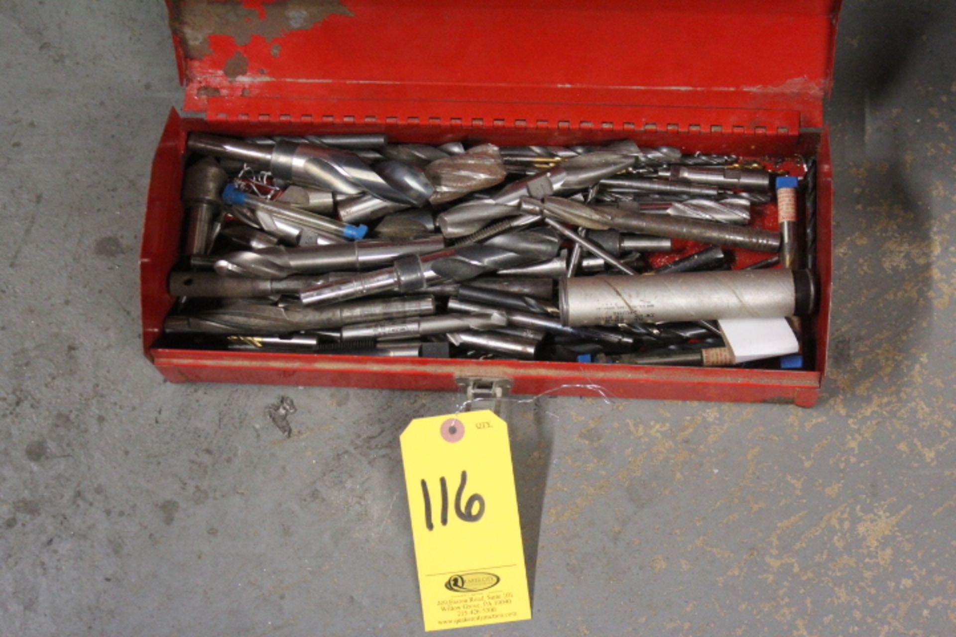 TOOLBOX WITH ASSORTED DRILL BITS, END MILLS, AND REAMERS