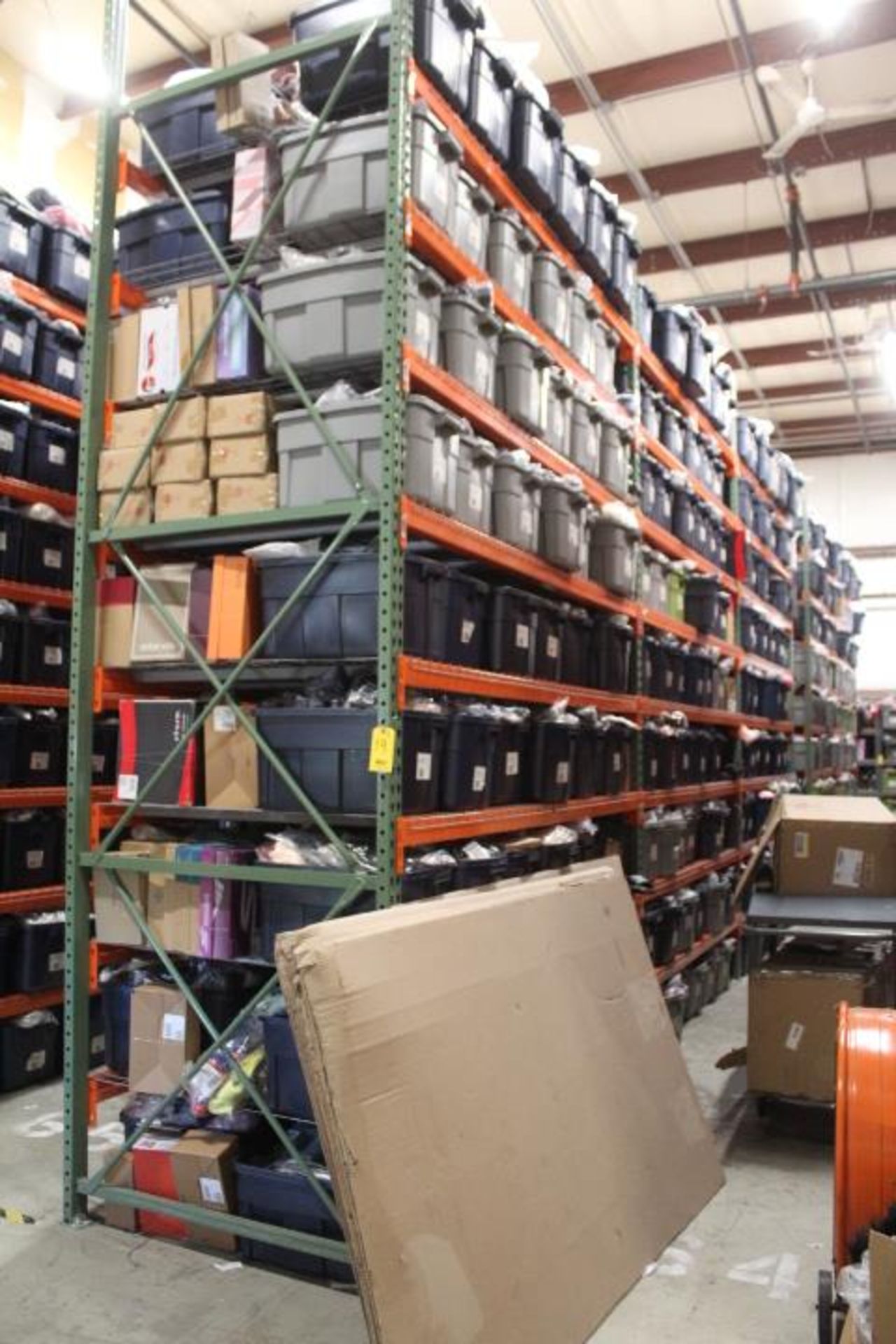 (5) SECTIONS TEAR DROP PALLET RACKING, (7) UPRIGHTS, (80) CROSS BEAMS AND (80) WIRE...