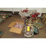 ASST. FLOWERS, JEWELED FLOWERS, ORNAMENTS, (1) ANGEL, (3) TIN AND (1) WICKER…