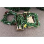 (2) ARTIFICIAL RECTANUGLAR WREATHS WITH PINECONES AND (4) 18 IN. TABLETOP TREES