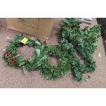 RECTANGULAR ARTIFICAL WREATH WITH PINECONES, 20 IN. ARTIFICAL WREATHS AND (2) 9 FT…