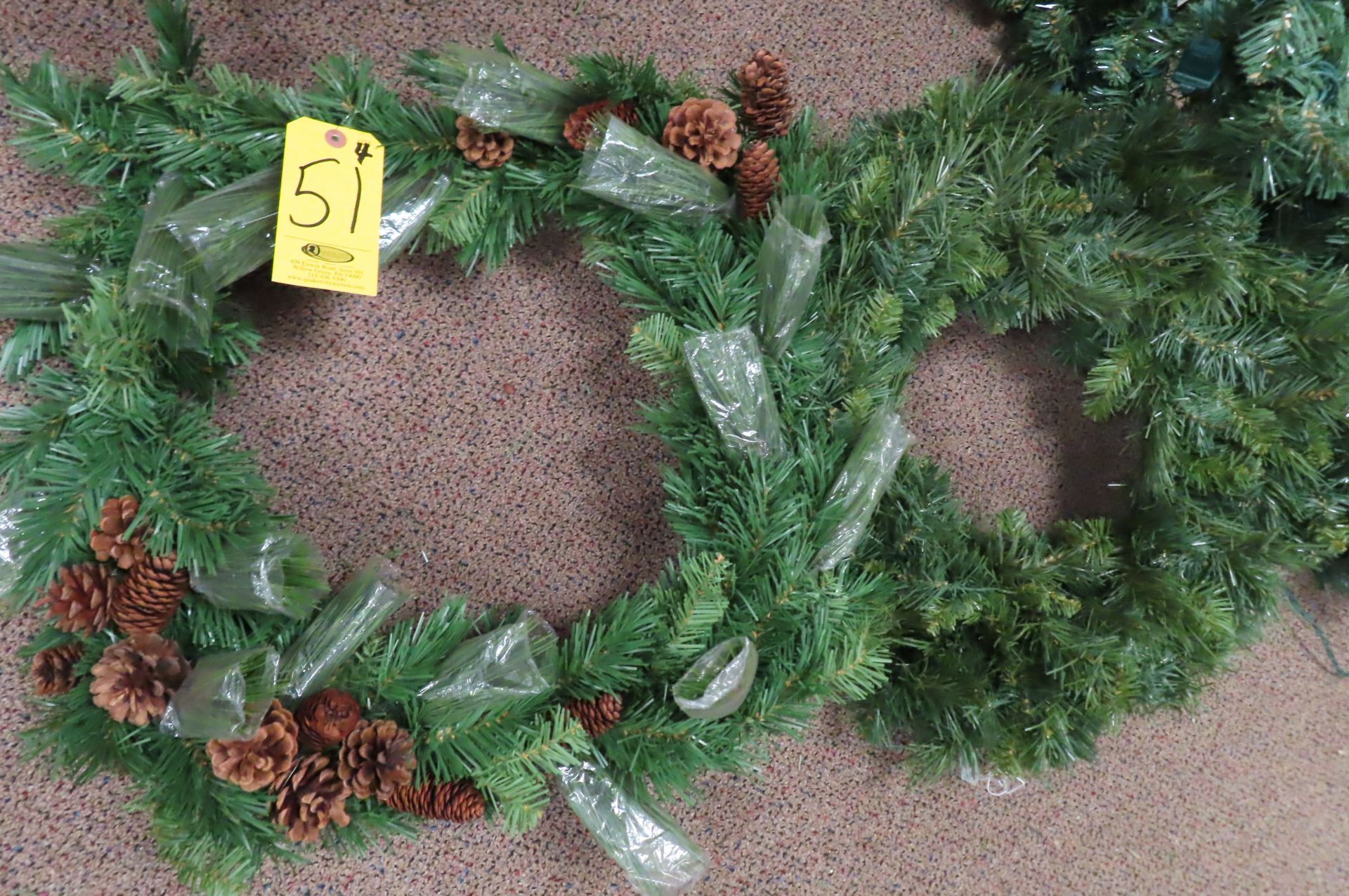RECTANGULAR ARTIFICAL WREATH WITH PINECONES, 20 IN. ARTIFICAL WREATHS AND (2) 9 FT… - Image 2 of 4
