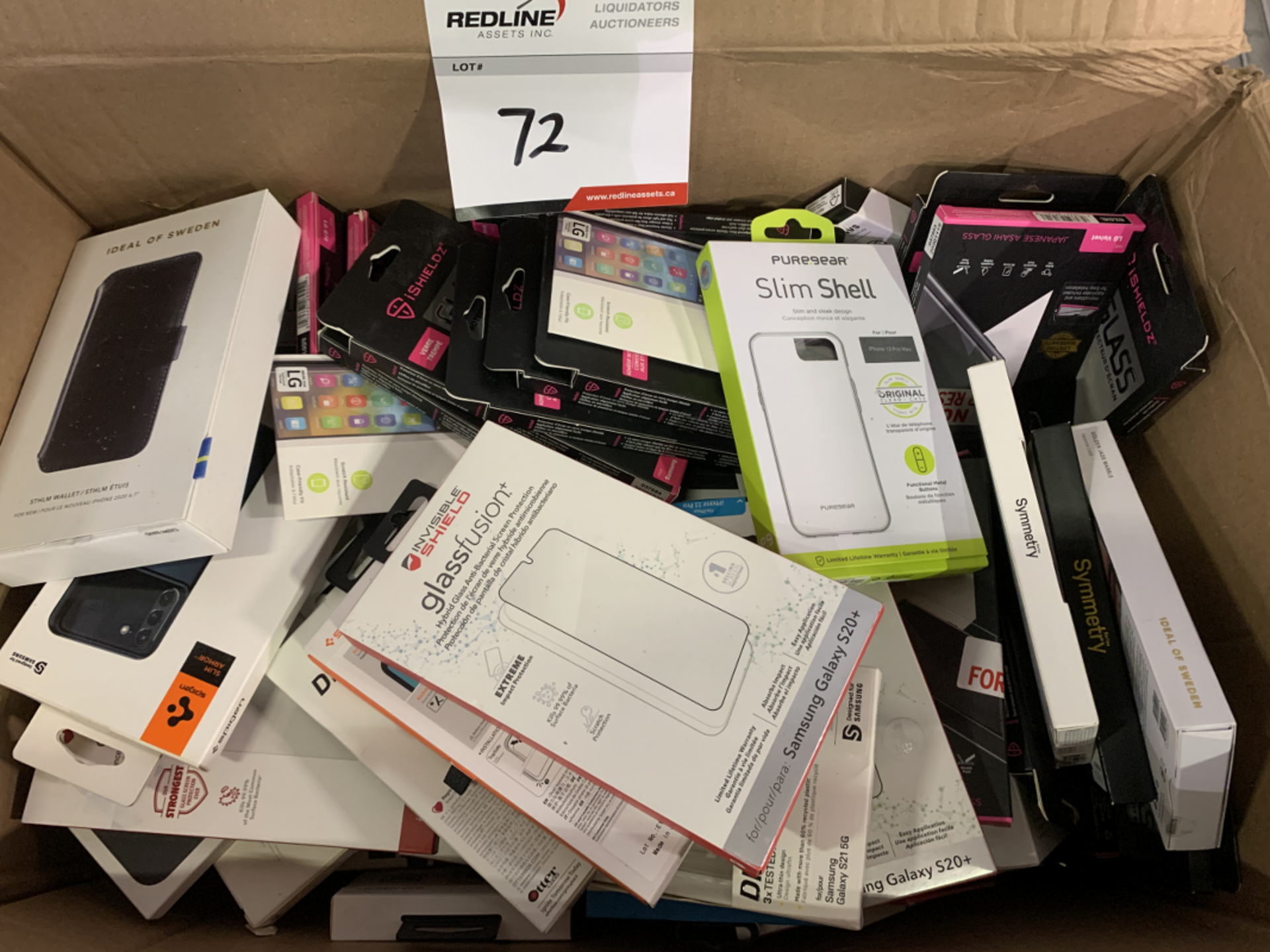 BOX OF ASSORTED CELL PHONE CASES & SCREEN PROTECTORS