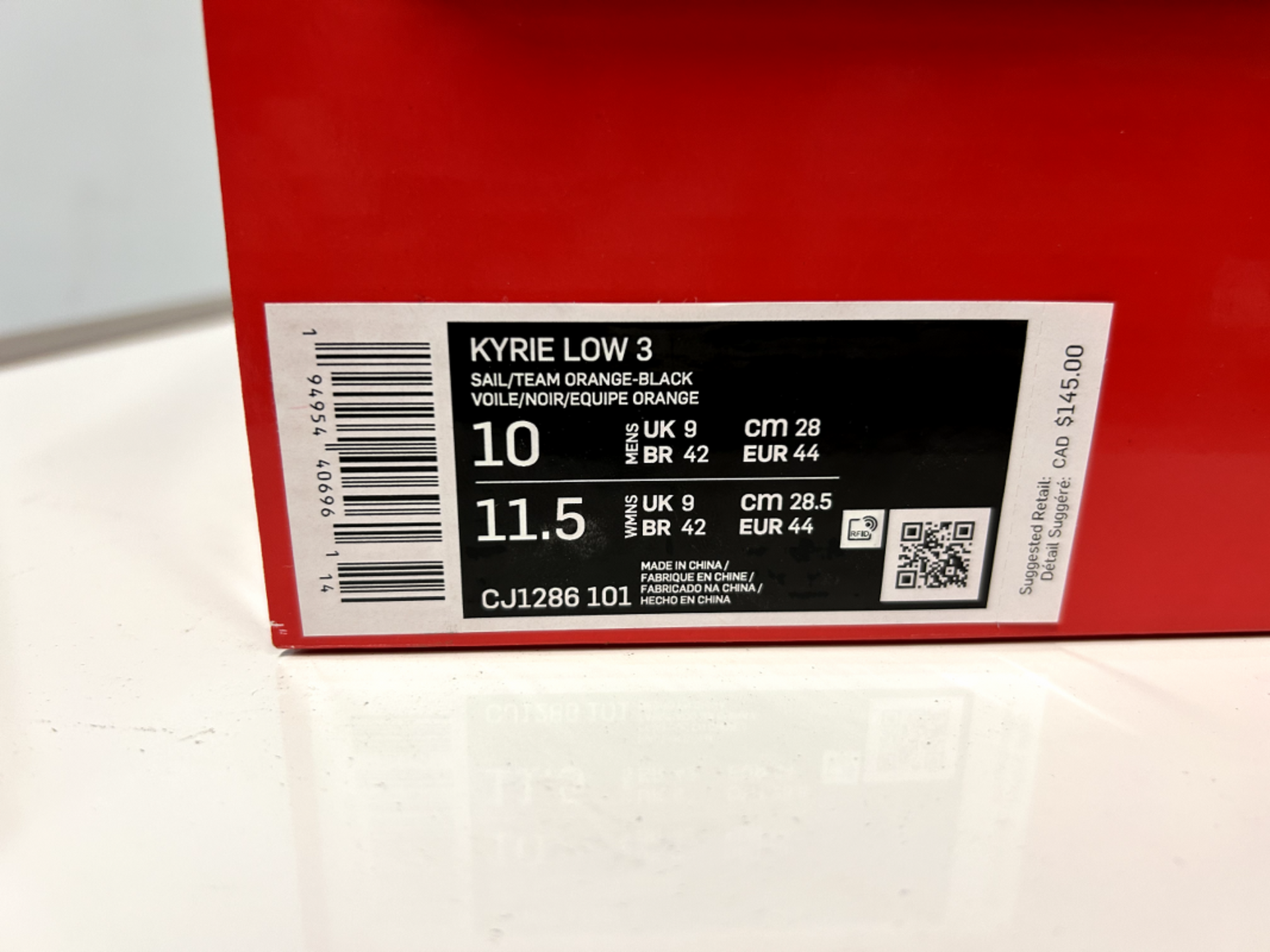 Nike - Men's Size 10 - Kyrie Low 3 - QTY: 1 - Approx. MSRP $150.00 CAD - Image 2 of 2