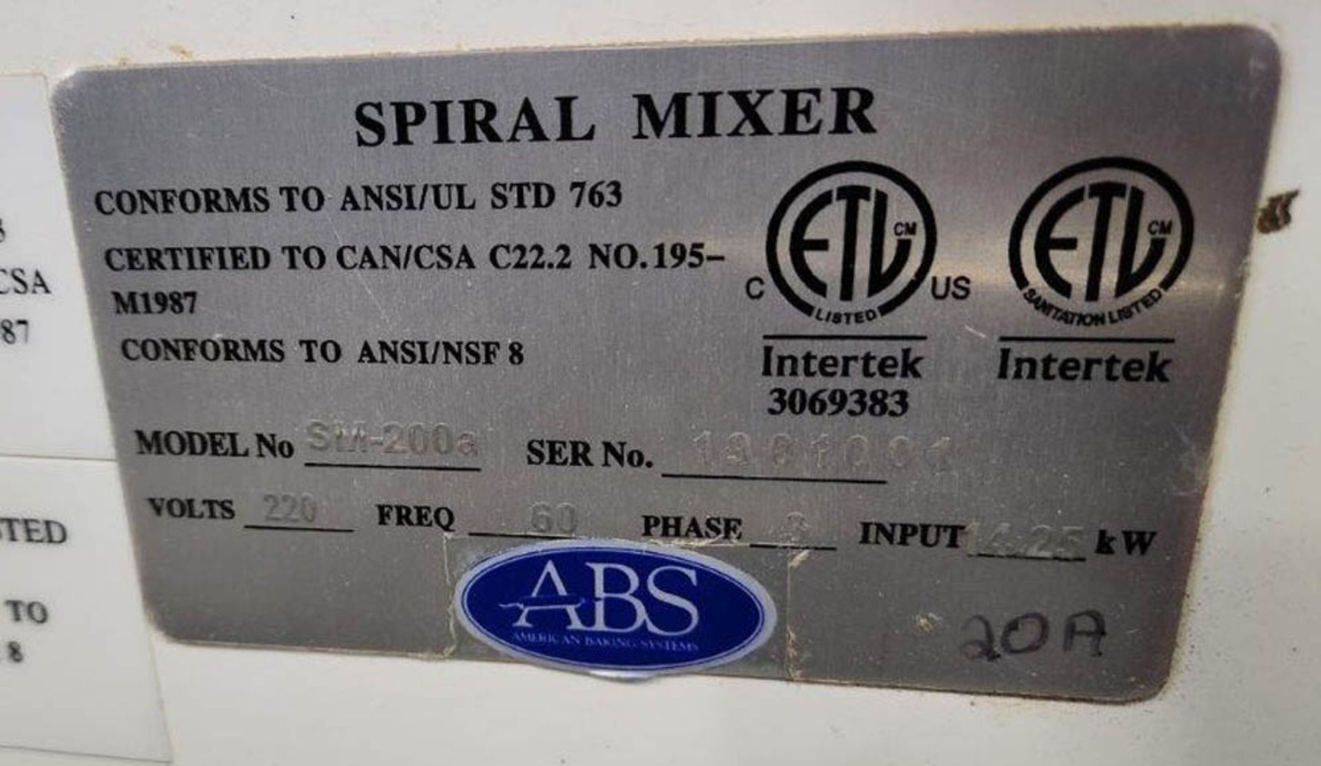 American Baking Systems ABSBRM-200A Spiral Dough Mixer - Image 4 of 5