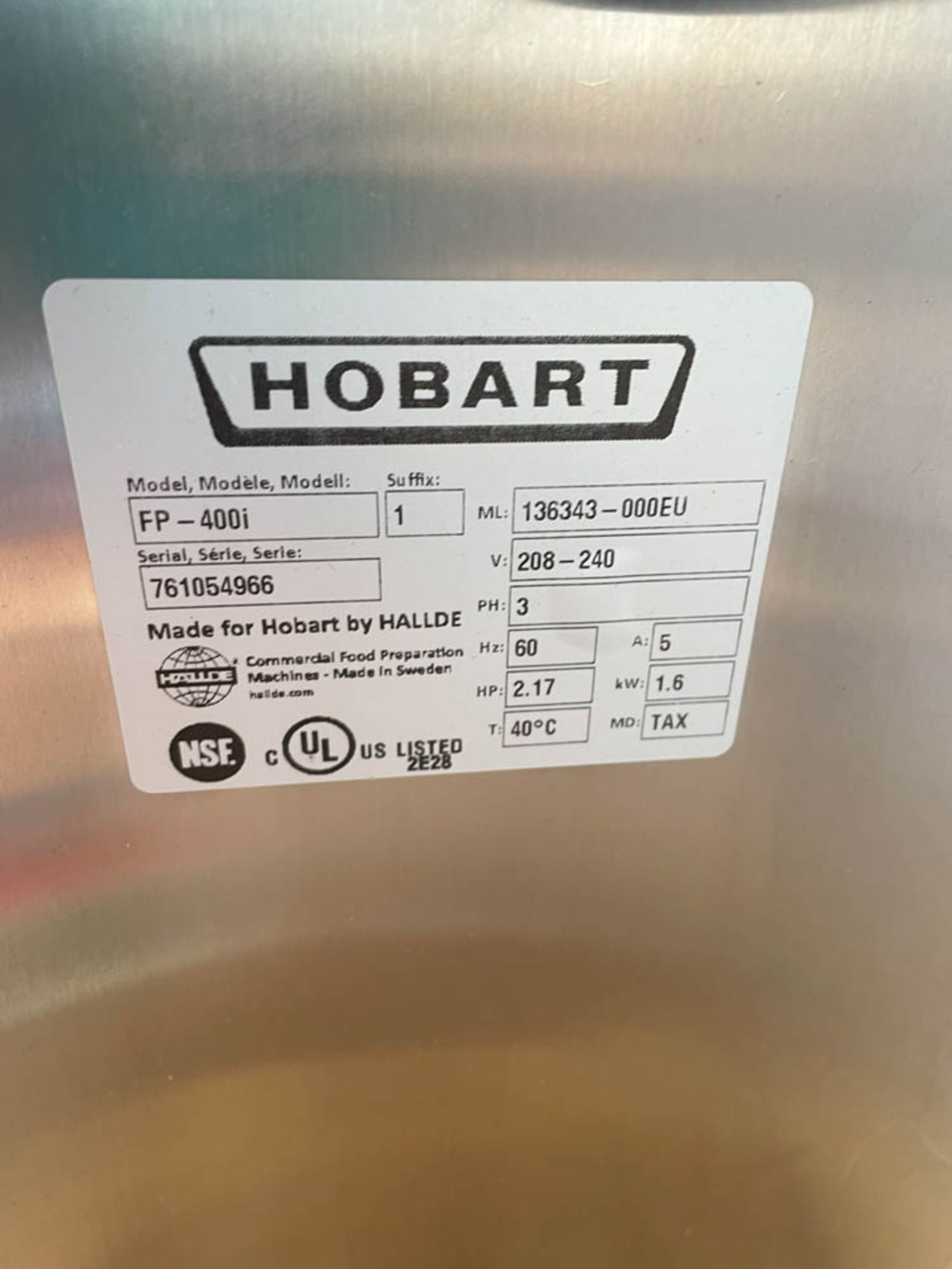 HOBART FP400-1 Food Processor - Image 3 of 9