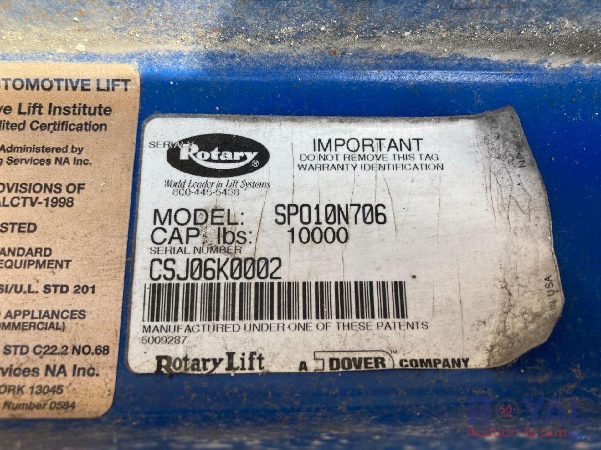 Rotary SP010N706 10,000LB 2-Post Auto Lift - Image 9 of 19