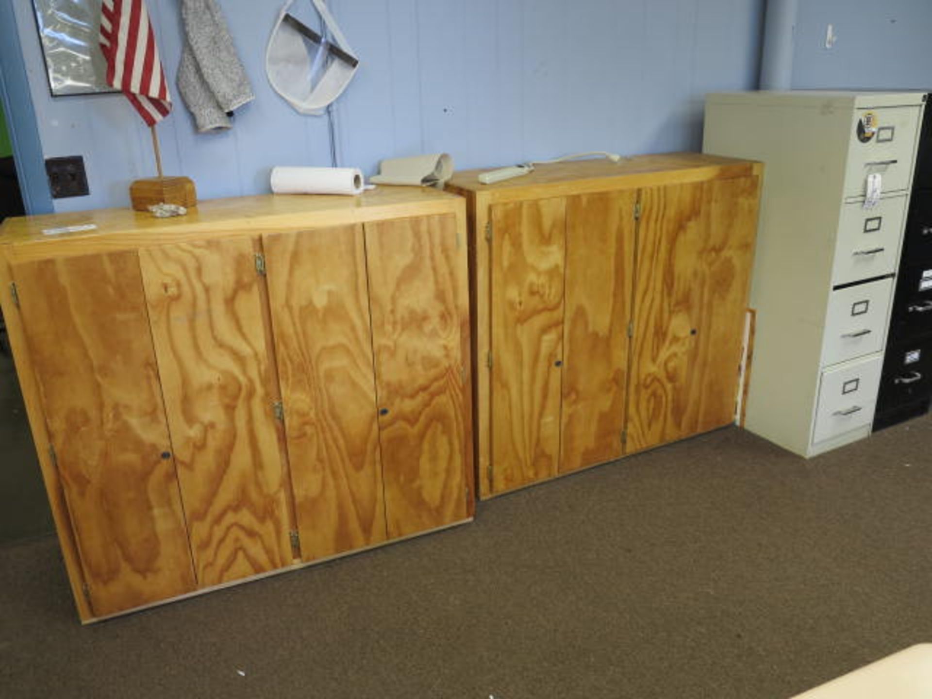 Lot (2) Wooden Cabinets, (2) Wooden Bookshelves Located in Room 19