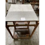 Rolling metal cart with wood top 24" D x 30-1/2" L x 35-1/2 T