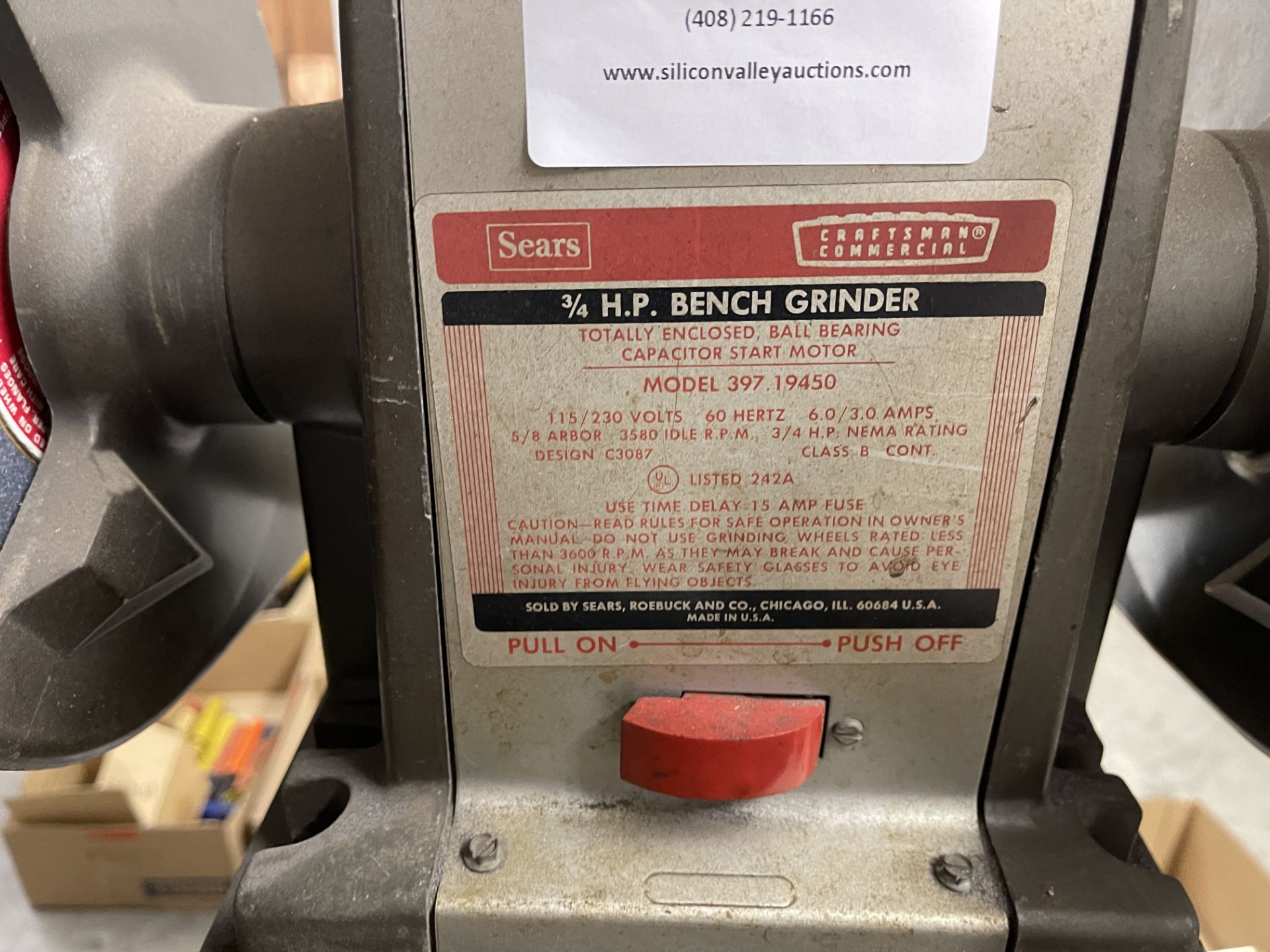 Sears 3/4 HP bench grinder model 397-19450 with stand - Image 2 of 2
