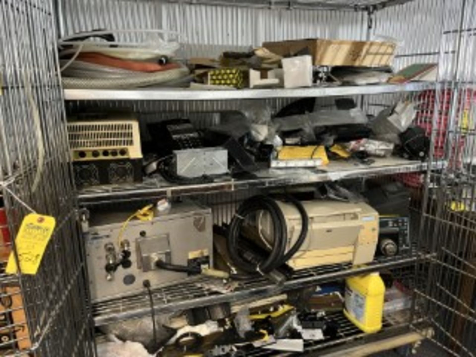 LOT CONTENTS OF CAGE - PRINTERS, ANALYZERS, LIGHTING, HOSES, ETC