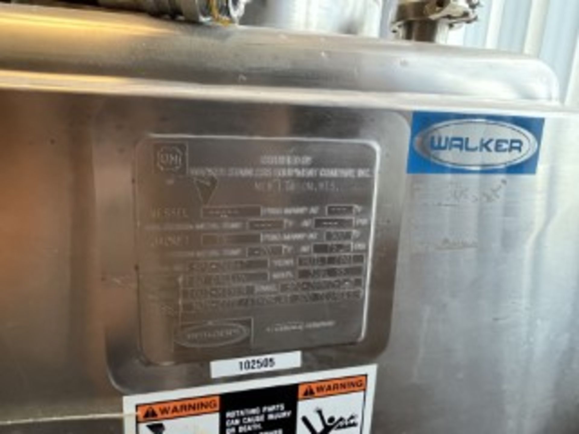 WALKER STAINLESS STEEL 50 GALLON LIQUI-MIXER WITH 10 HP LEESON MOTOR - Image 3 of 3