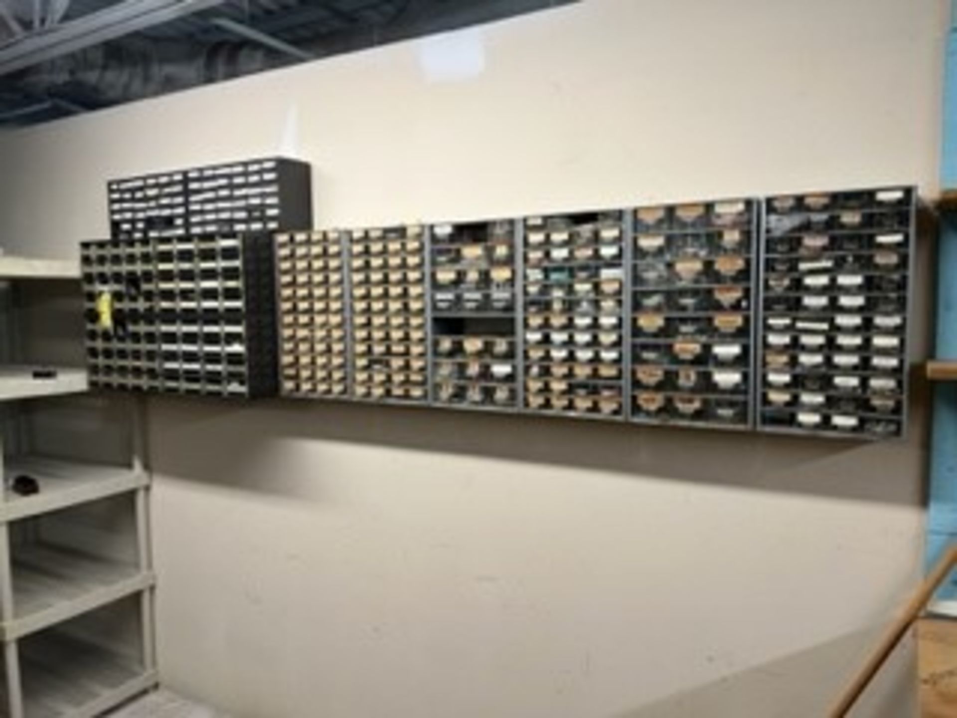 ASSORTED PARTS TRAYS WITH CONTENTS AND CABINETS