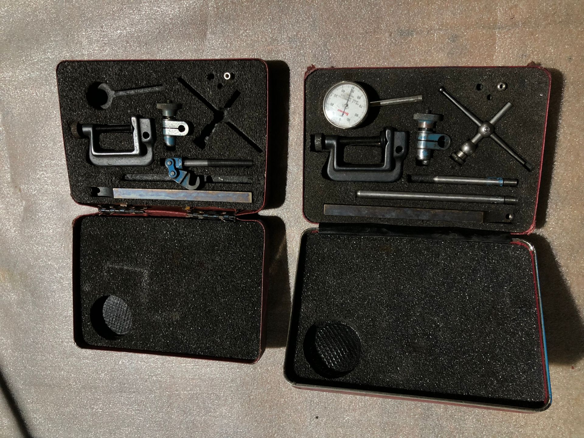 Lot of 2 (2 sets) Starrett Dial Indicator with 2 stands in cases