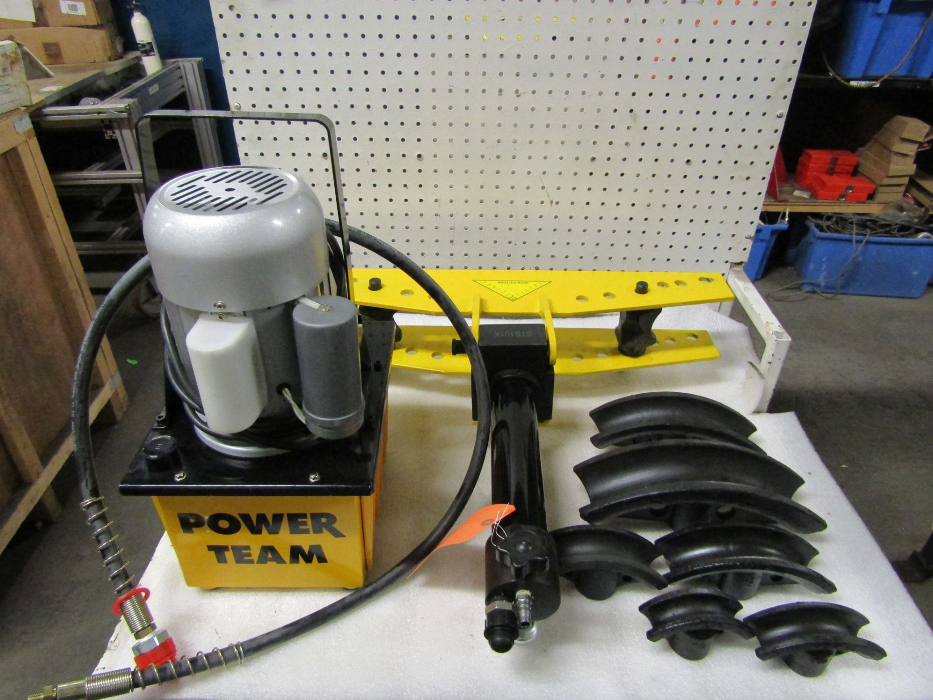 Power Team Hydraulics style Tube Bender Set with Powerpack pump included with 6 dies up to 2"