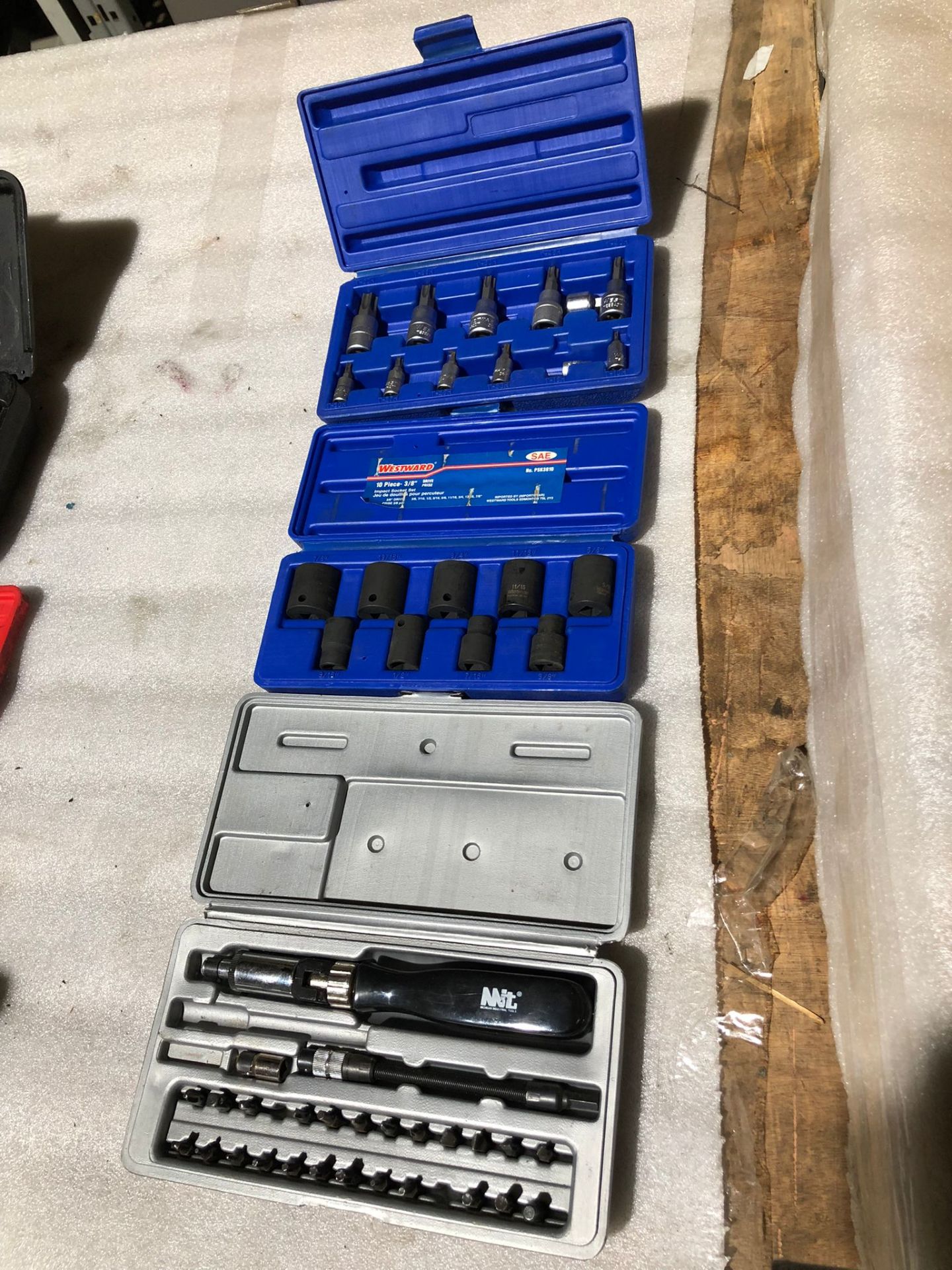 Lot of 3 Impact Gun Socket Sets in cases with torque control driver with bits *** FROM 5-STAR
