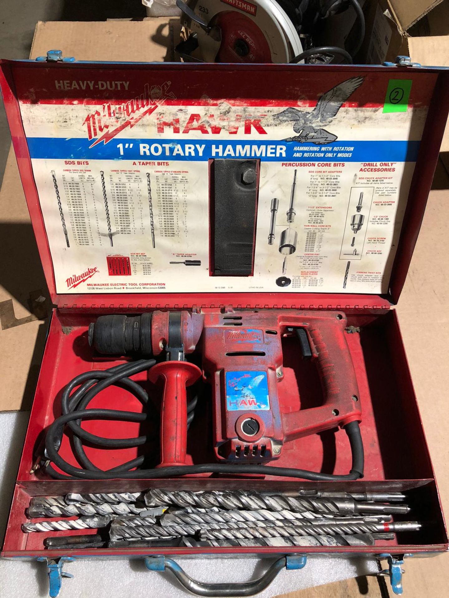 Milwaukee Hawk Rotary Hammer Drill in case with LOT OF accessory drill bits