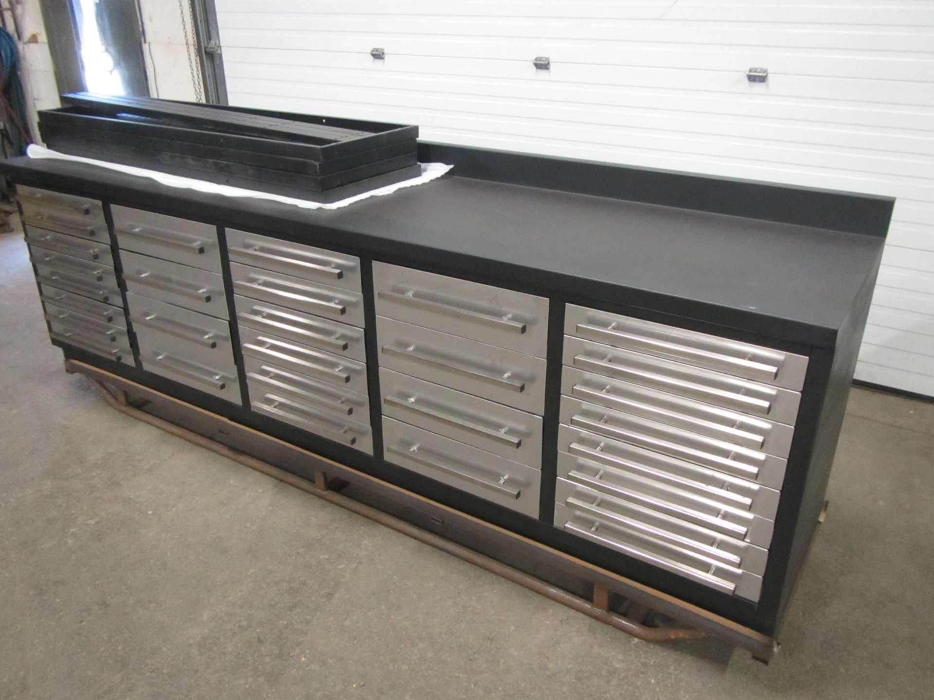 Lista Style 30 Drawer Bench Heavy Duty Cabinet with Stainless Steel drawers 90" long