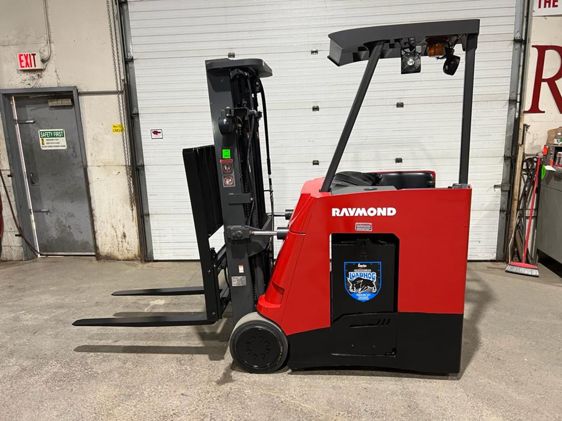 2014 Raymond 3,500lbs Capacity Stand Up Electric Forklift with 3-stage Mast, sideshift, 36V Battery