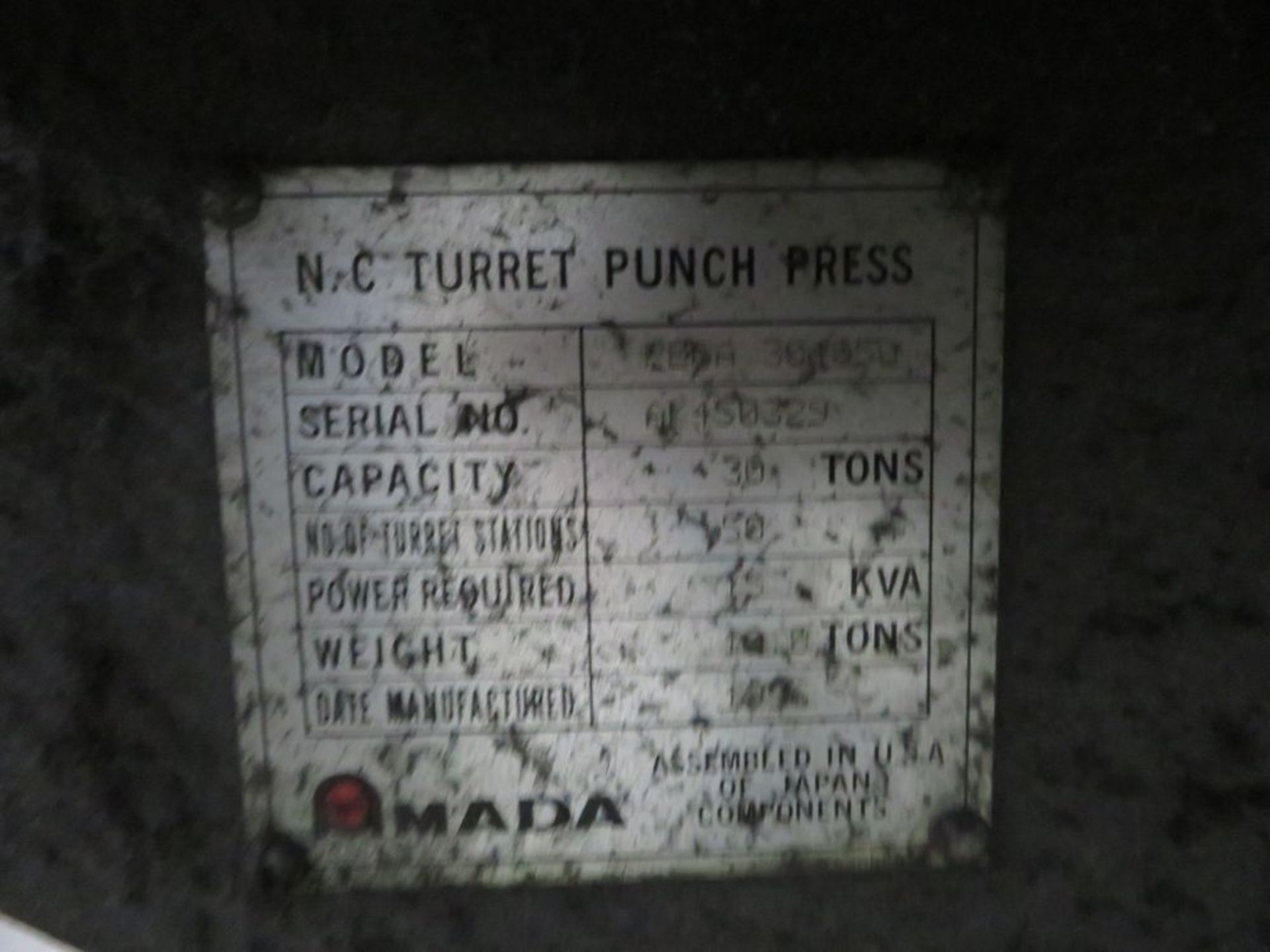 (1996)Amada Mod.Pega King 30 Ton-58-Station CNC Turret Fabricator w/ Amada O4PC controls S/N AK4503 - Image 4 of 4