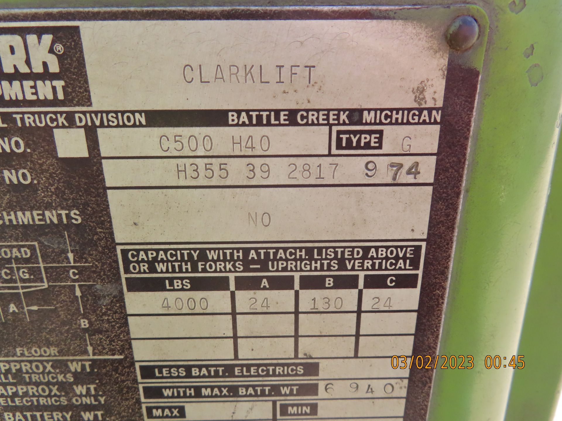 Clark mod. C500H40, Type G, LPG Forklift - Image 4 of 4