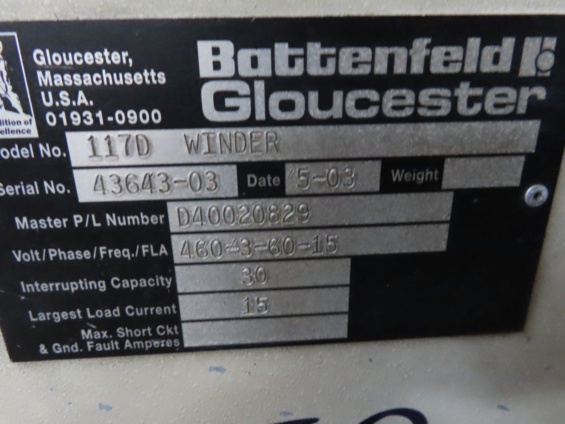 (2003) Battenfeld Gloucester mod. 117D, 54'' Winder w/ - Image 3 of 3