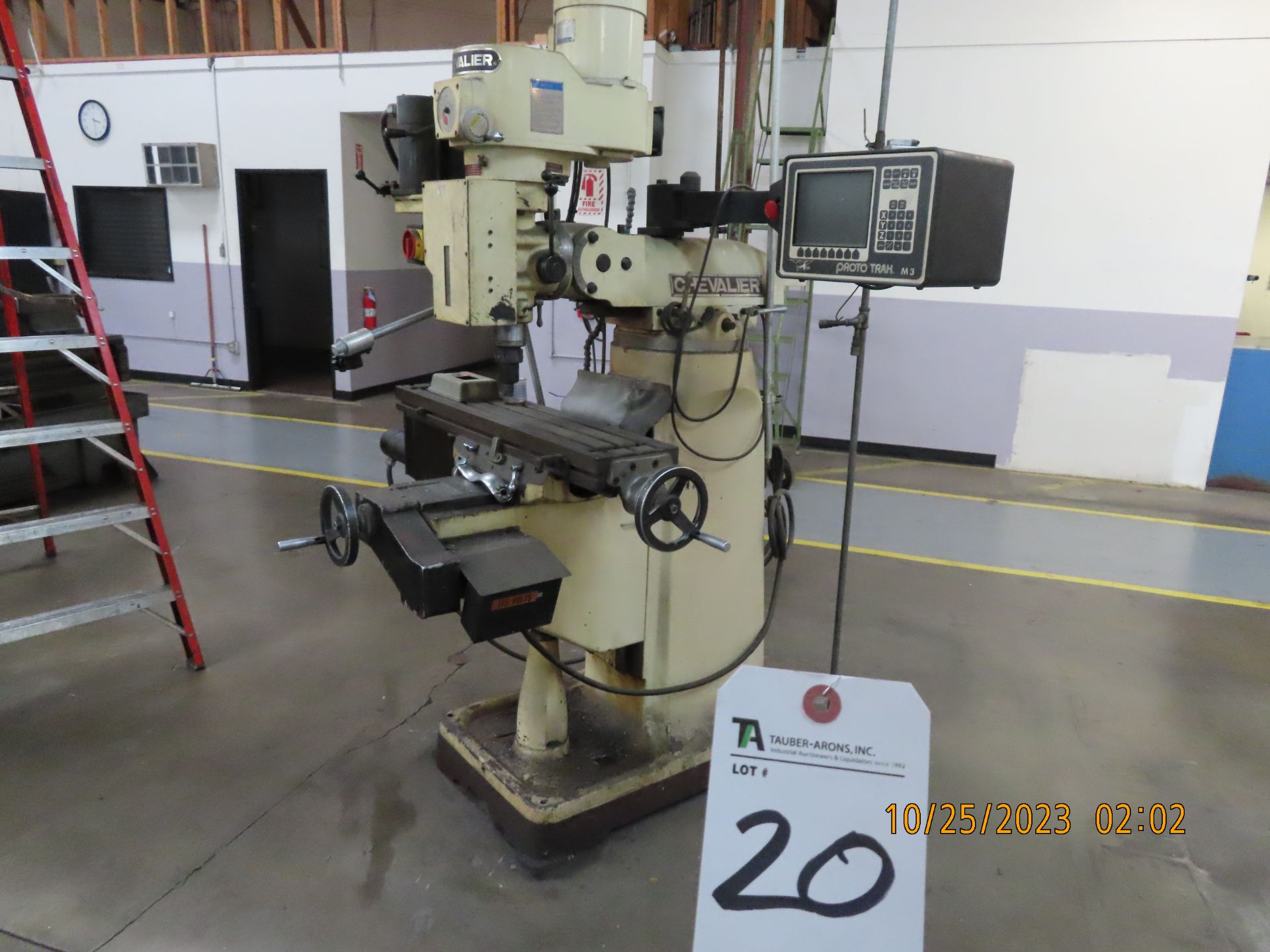 Chevalier Vertical Mill, 3hp, 9'' x 42'' Table w/ Power Feed & Var. Spd w/ Proto Trak DROs mod. FM-