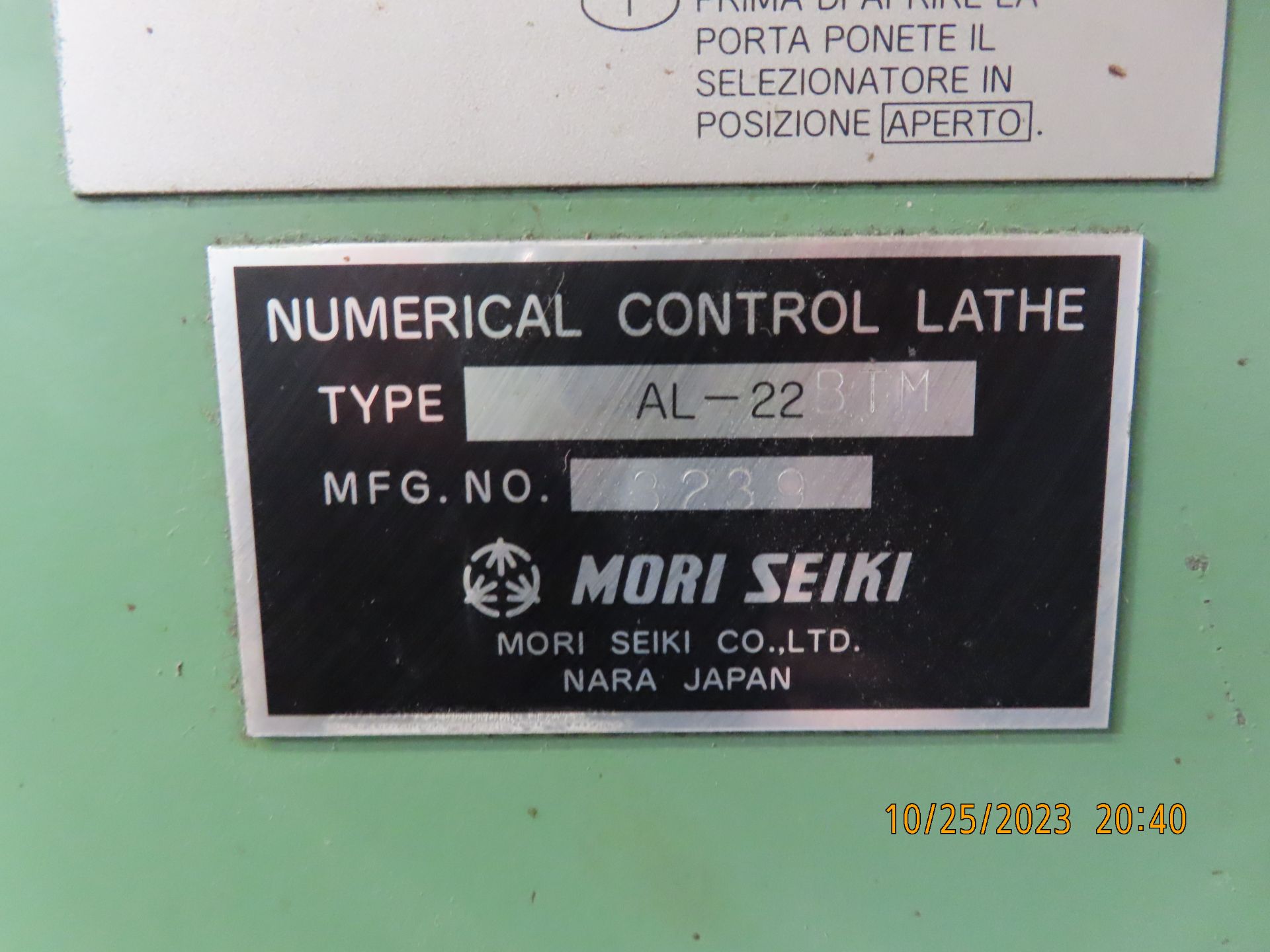 Mori Seiki mod. AL-22, 3-Axis CNC Turning Center w/ 8-Post Turret w/ Yasnac Digital Control Panel; - Image 5 of 5