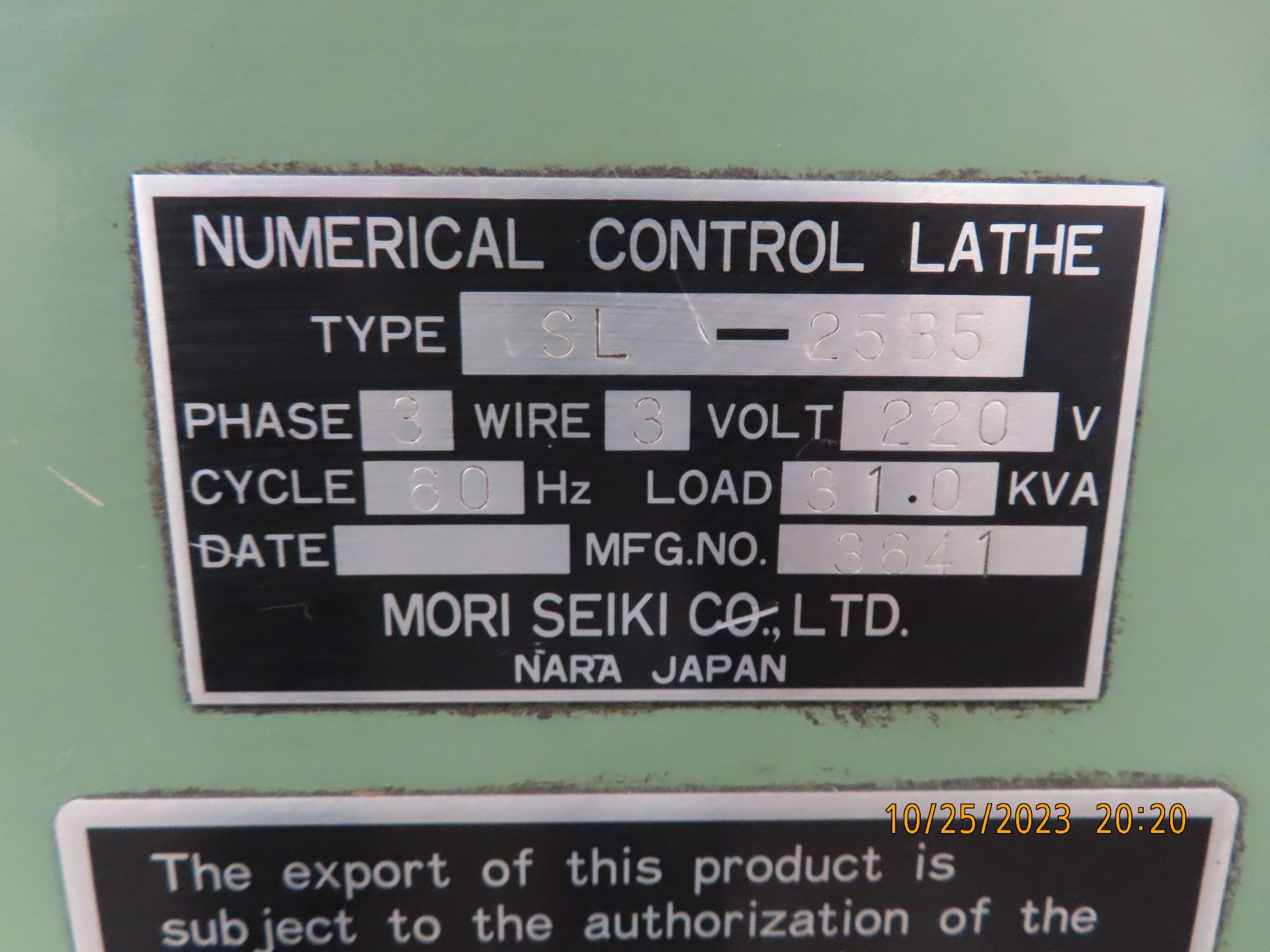 Mori Seiki mod. SL-25B5 CNC Turning Center w/ 10.7 Max Cutting Dia., 20.86 Max Length, 35/3500 RPM - Image 7 of 7