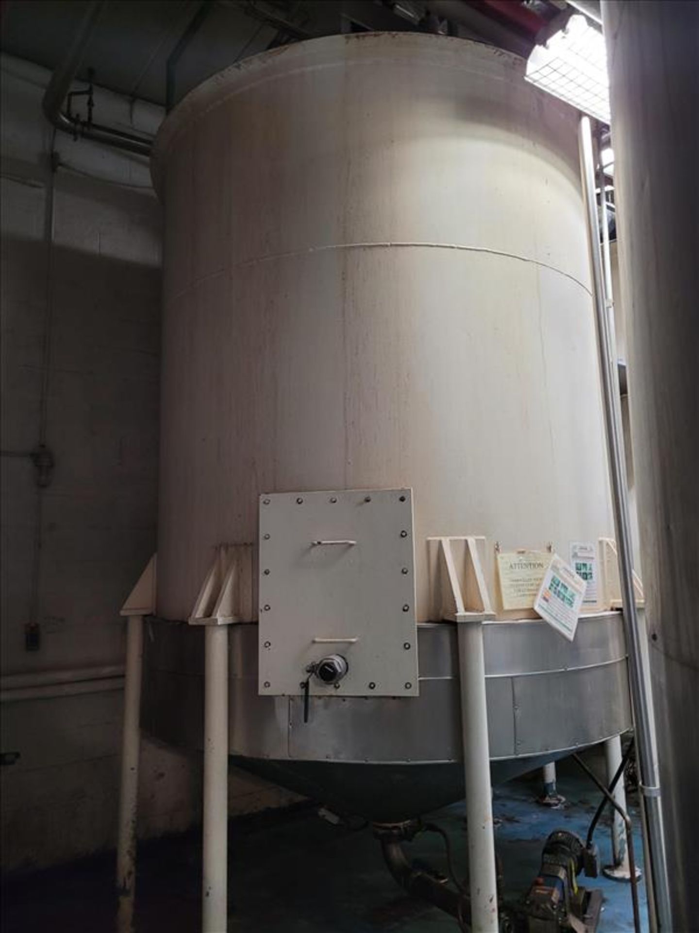 Approx. 3,500 Gal. Vertical Mild Steel Mix Tank, with Hot Water Cone Bottom Jacket, with Vertical