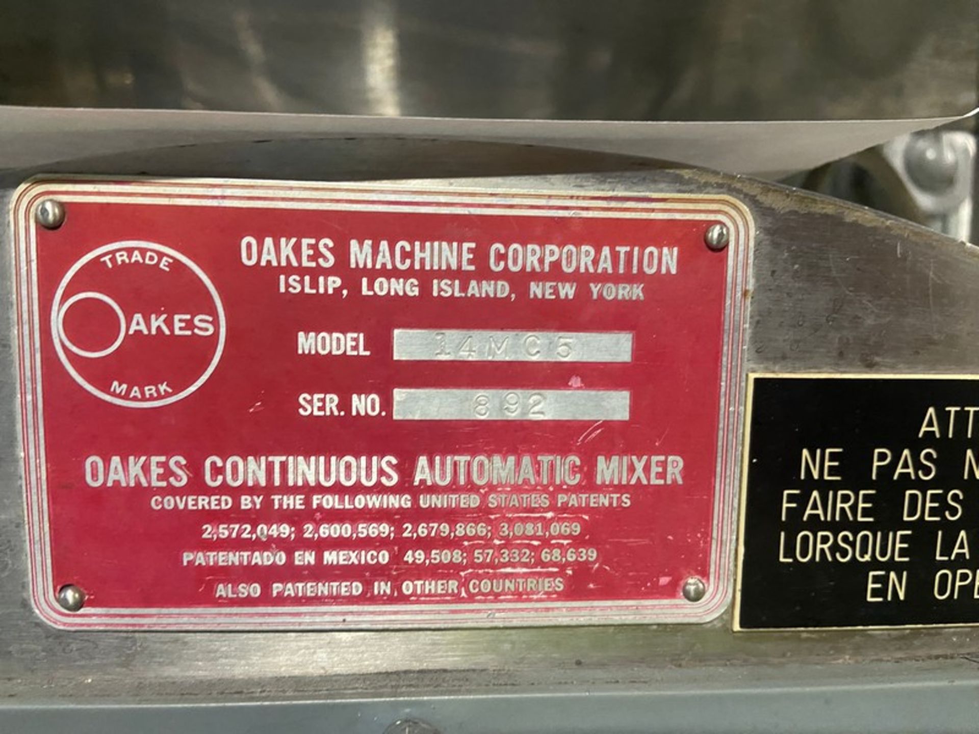 OAKES Machine Corp. Continuous Mixer, mod. 14MC5, ser. 892, with Bottom Mounted Positive - Image 3 of 4