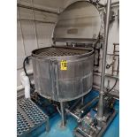 L'HOIR INC. 100 Gal. S/S Kettle, 100 PSIG, with Top Mounted Agitation, with Protective Guard,