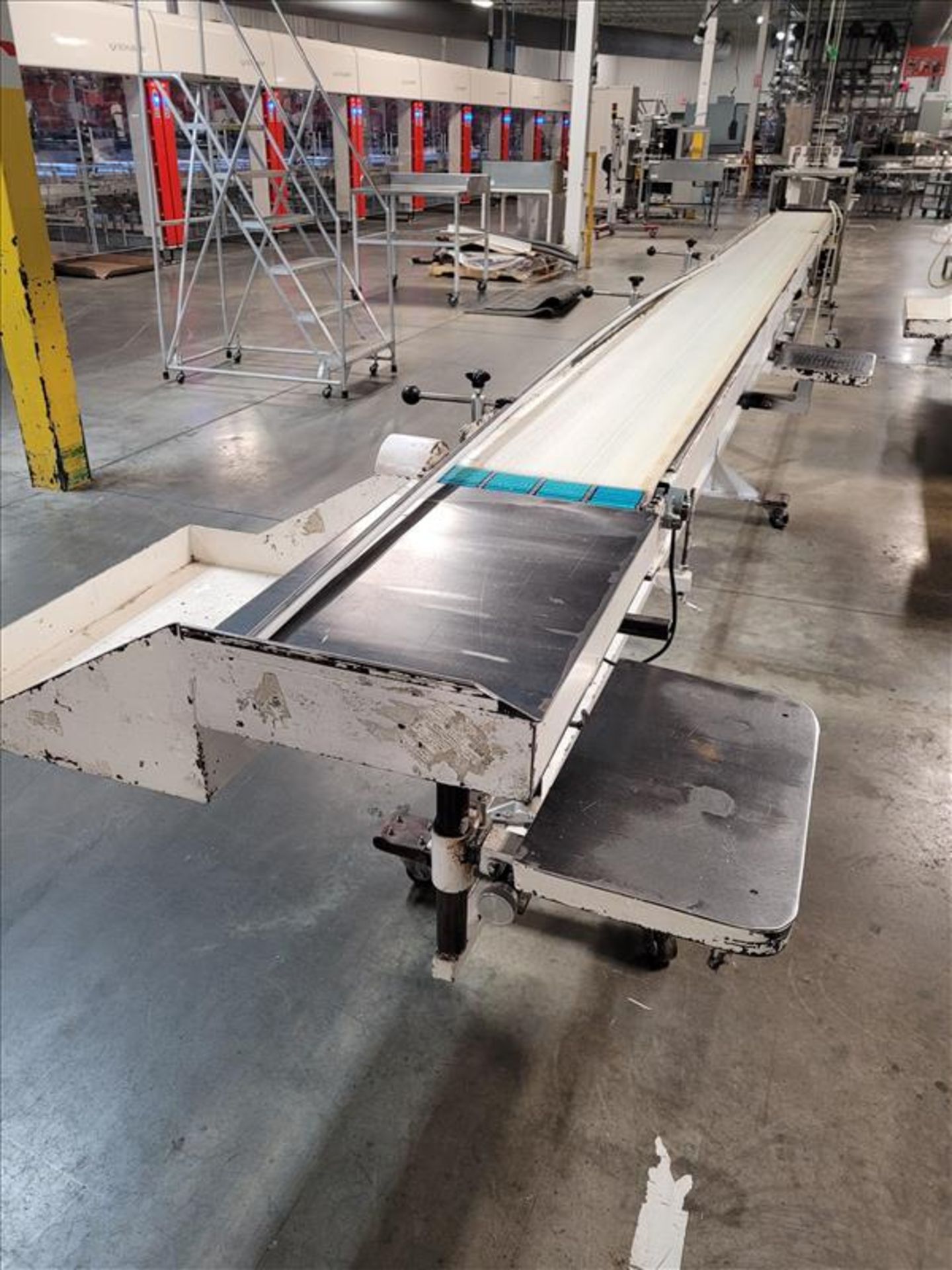 Straight Section of Conveyor, with Approx. 14 In. W Belt, with Drive, Mounted on Portable Frame, wit