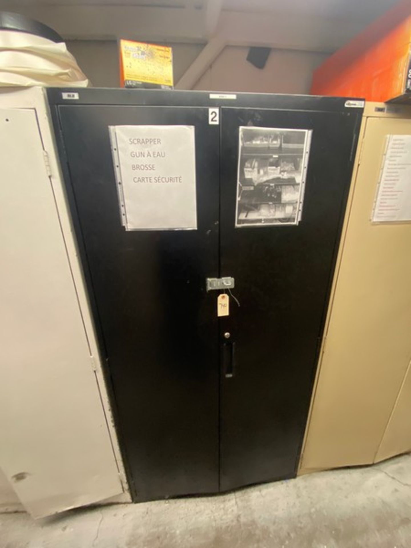 Double Door Storage Cabinet, Includes Contents (LOCATED IN SAINT-LAMBERT, QC)
