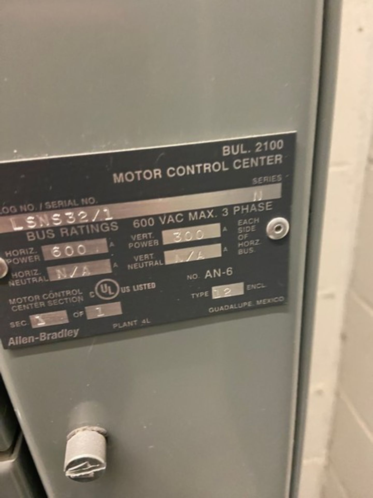 Allen-Bradley 16- Bucket Motor Control Center, S/N 2100PE-J5033594/01, 600 Volts, 3 Phase (LOCATED - Image 7 of 7