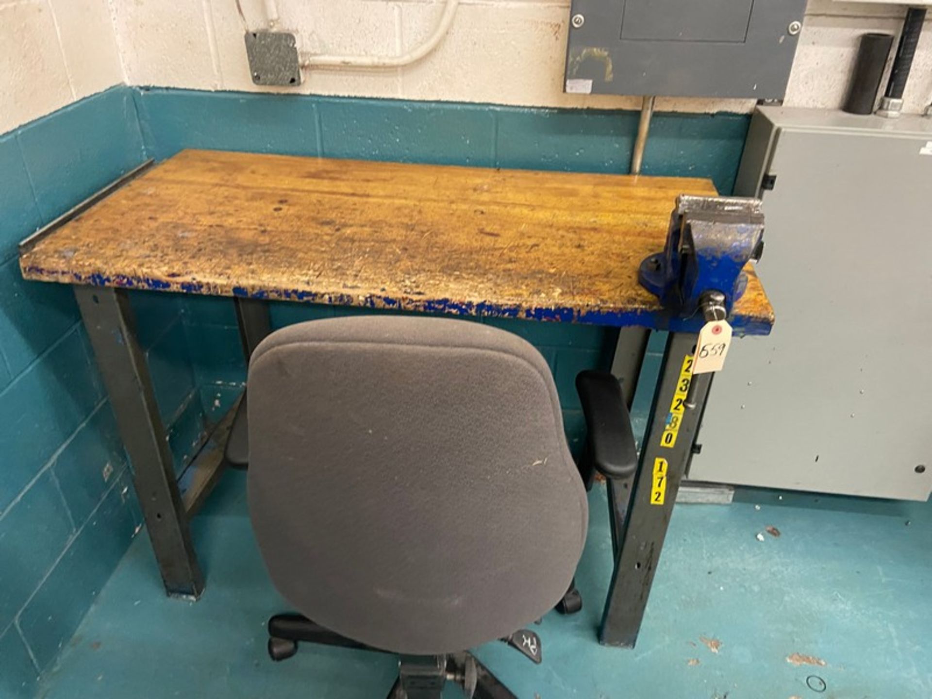 Machine Shop Work Station, with Vise Chair, Overall Dims. of Table: Aprox. 98 In. L x 32 In. W x - Image 2 of 2