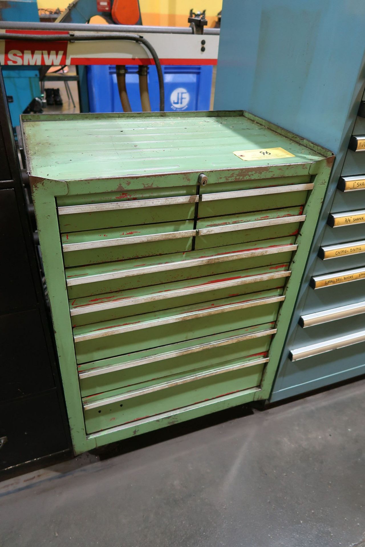 9-DRAWER LISTA LIKE CABINET W/ CONTENTS INCLUDING: DRILLS, REAMERS, TAPS, COLLET PADS, BORING