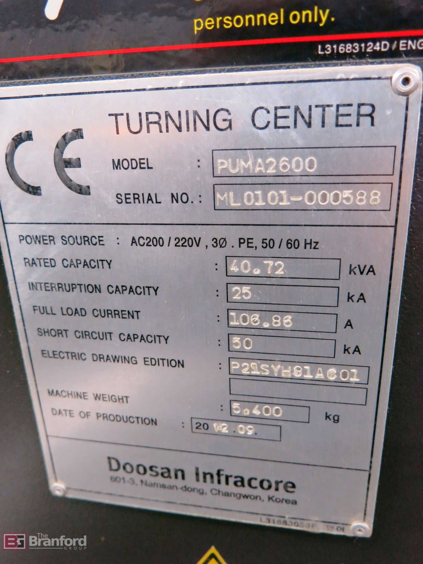 Doosan model Puma 2600 CNC turning center - Image 12 of 12