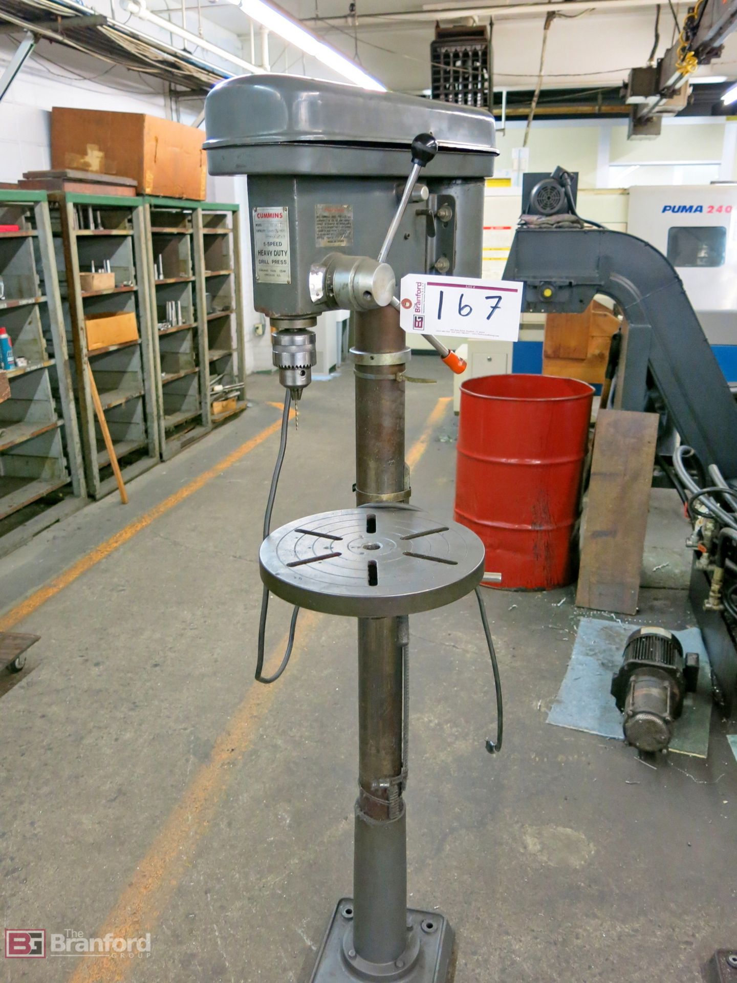 Cummins model C112F 5-speed pedestal drill press
