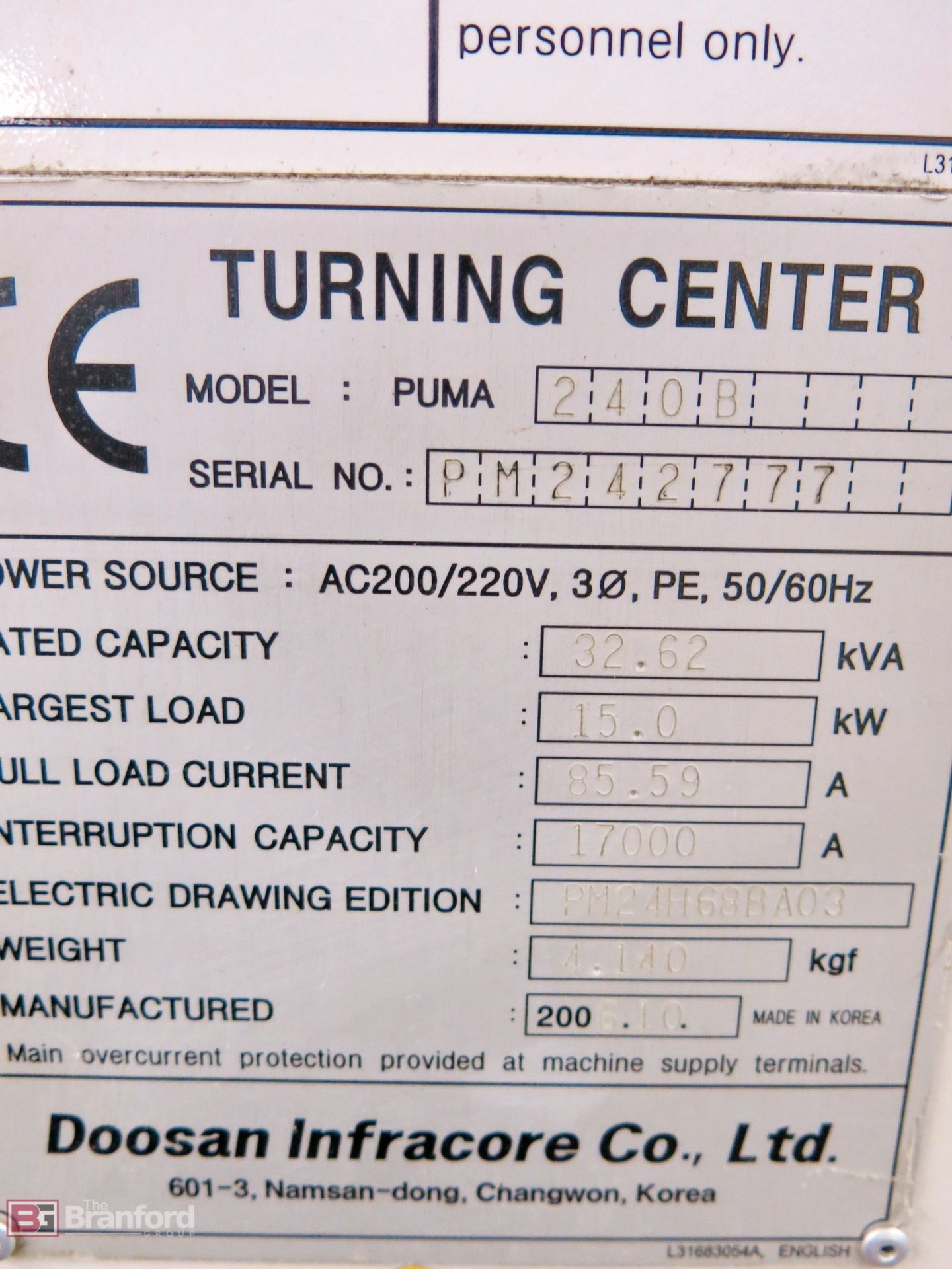 Doosan Daewoo model puma 240 cnc threading center - Image 11 of 11