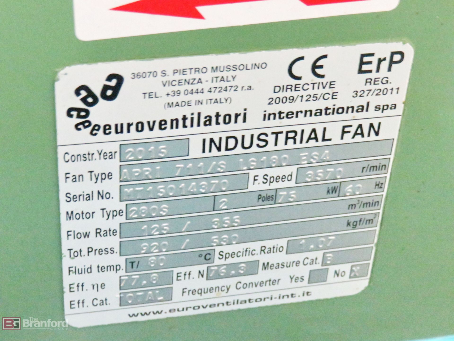 Air Controlled Industries (ACI) EV-APRI711/S01 centrifugal fan - Image 6 of 8