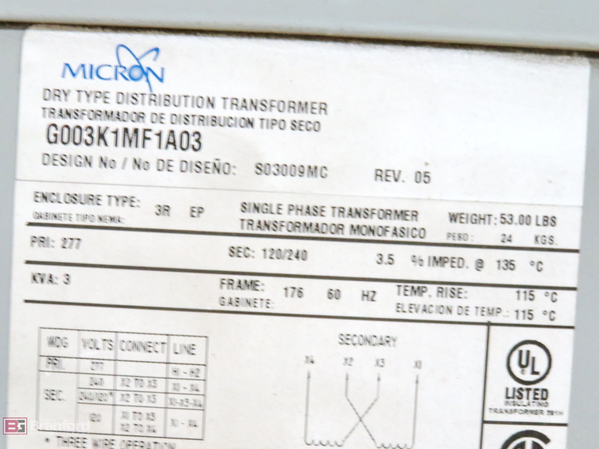 (4) Micron G003K1MF1A03 dry type 3-kVA transformers - Image 3 of 6