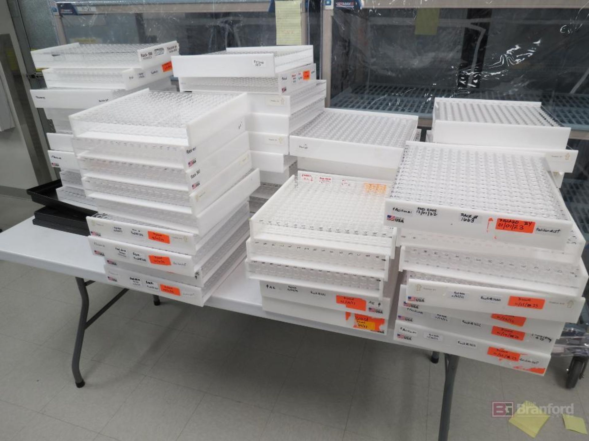 Large Lot of New Consumables with Cart: Corning & Fisher Tube Racks