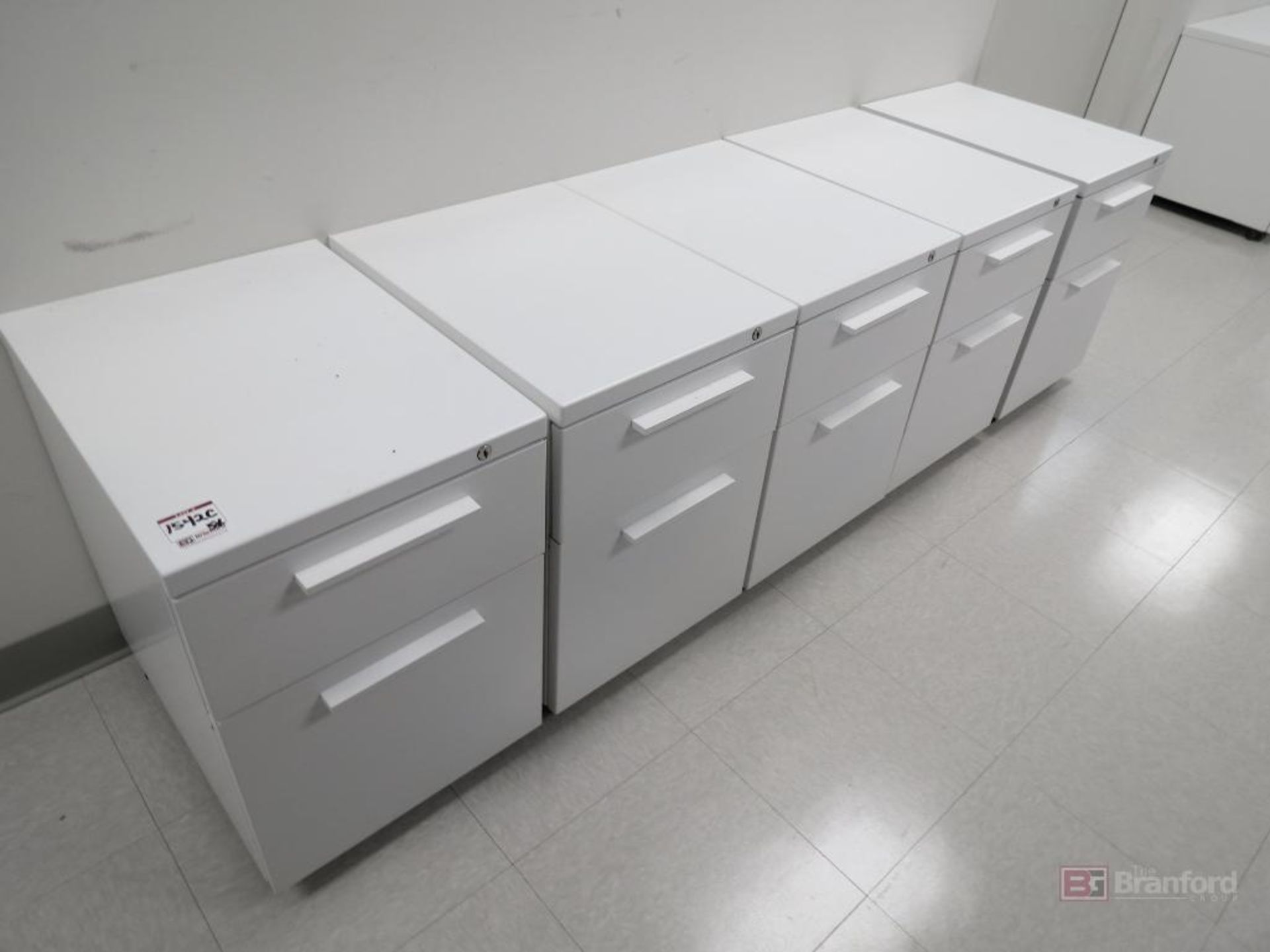 (5) White Metal Two Drawer Cabinets