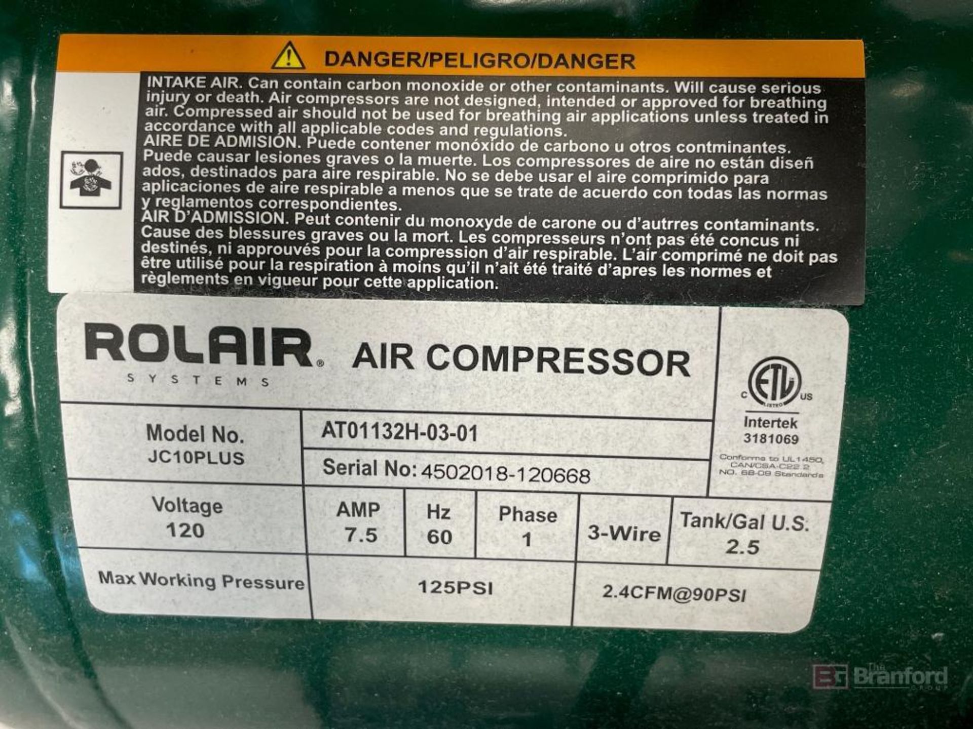 Rolair JC10Plus Portable Air Compressor - Image 3 of 8