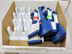 Lot of (8) Rainin Various Sized Manual Pipettes w/ Stands