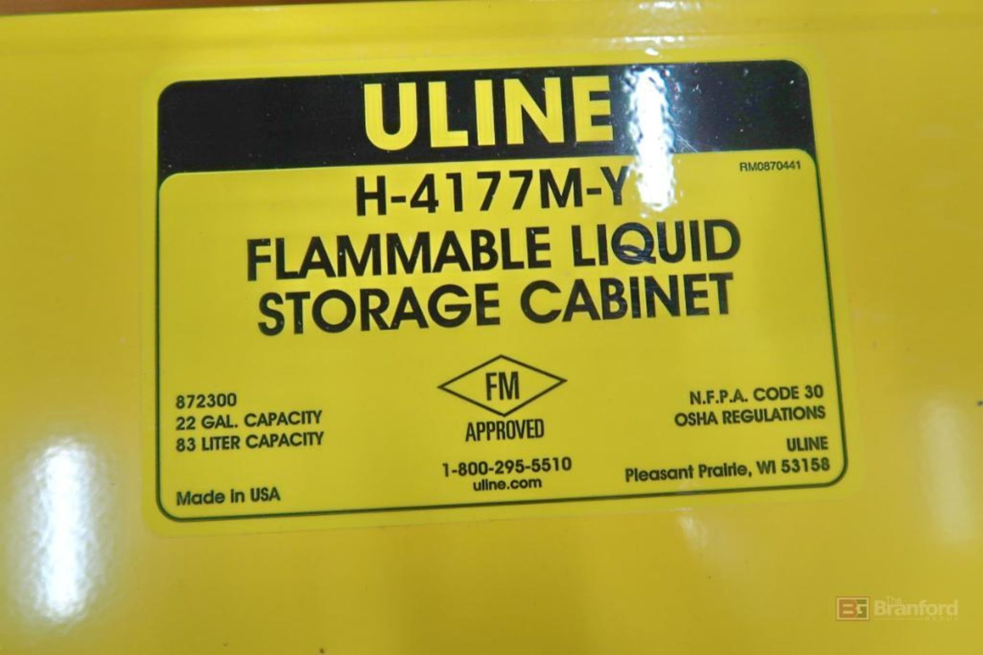 Uline H-4177M-Y Flammable Liquid Storage Cabinet - Image 2 of 2