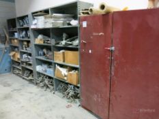 Lot of Metal & Wood Shelving w/ Contents